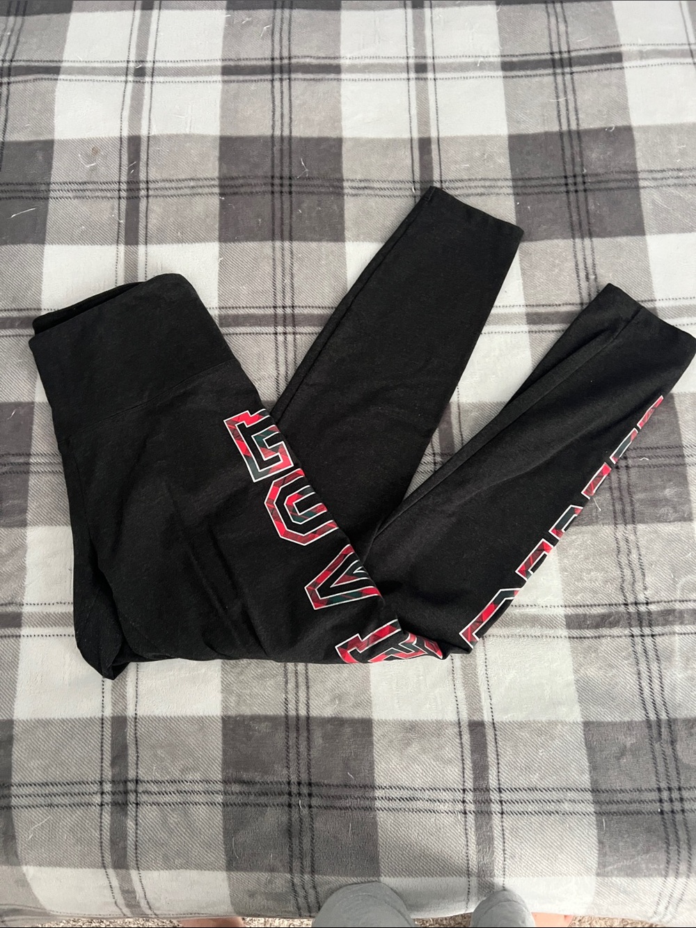 PINK Victoria's Secret Black Leggings with Pink Logo Accents